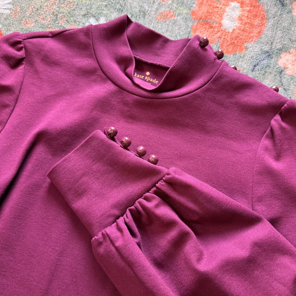Kate Spade New York Plum Button Shoulder Mock Neck Ponte Mini Dress Womens M